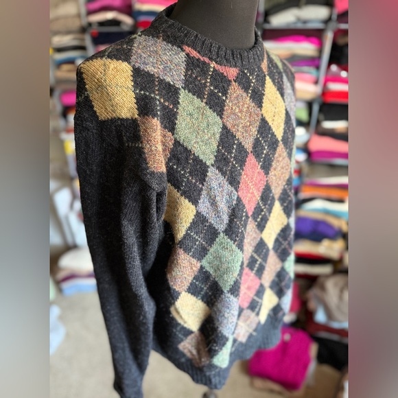 Y2K Club Room Multicolor Shetland Wool Argyle, XL, SMALL FLAW (easily mended) - Picture 1 of 5